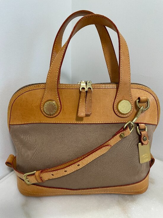 Dooney & Bourke Handbags - Dooney & Bourke Vintage CABRIOLET Dome Satchel/Crossbody Tan Canvas & Leather
